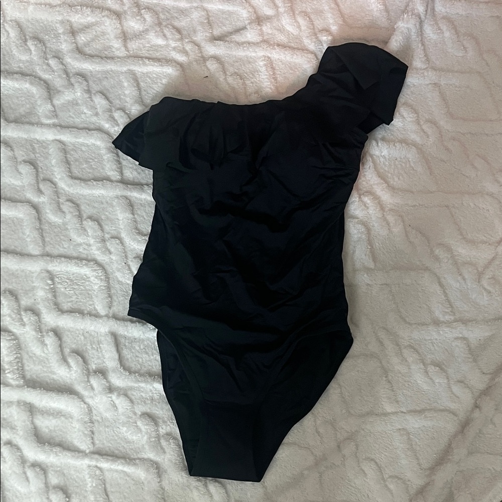 💁‍♀️WOMENS 🩱One-Shoulder Black Ruffled Swimsuit